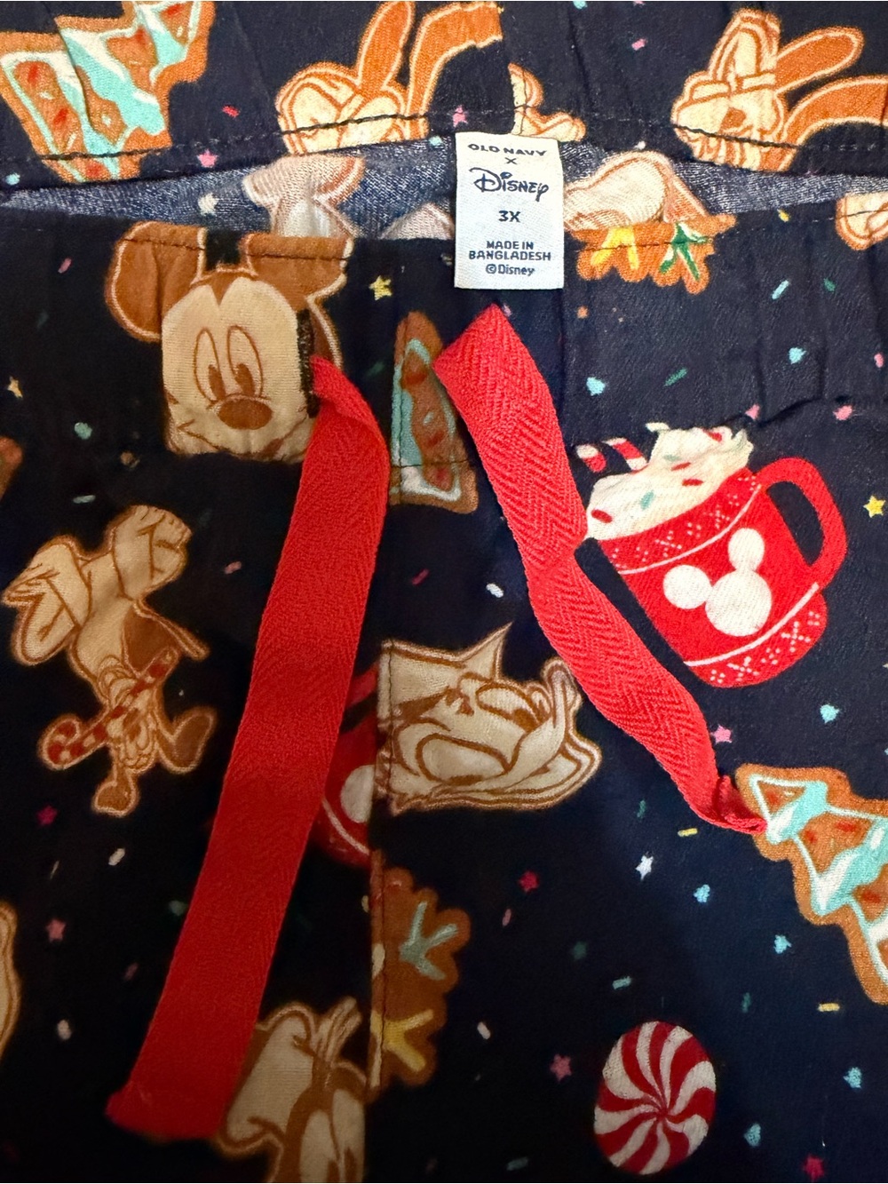 Old Navy X Disney Navy Holiday Mickey Print Pajama Pants with Red Drawstring